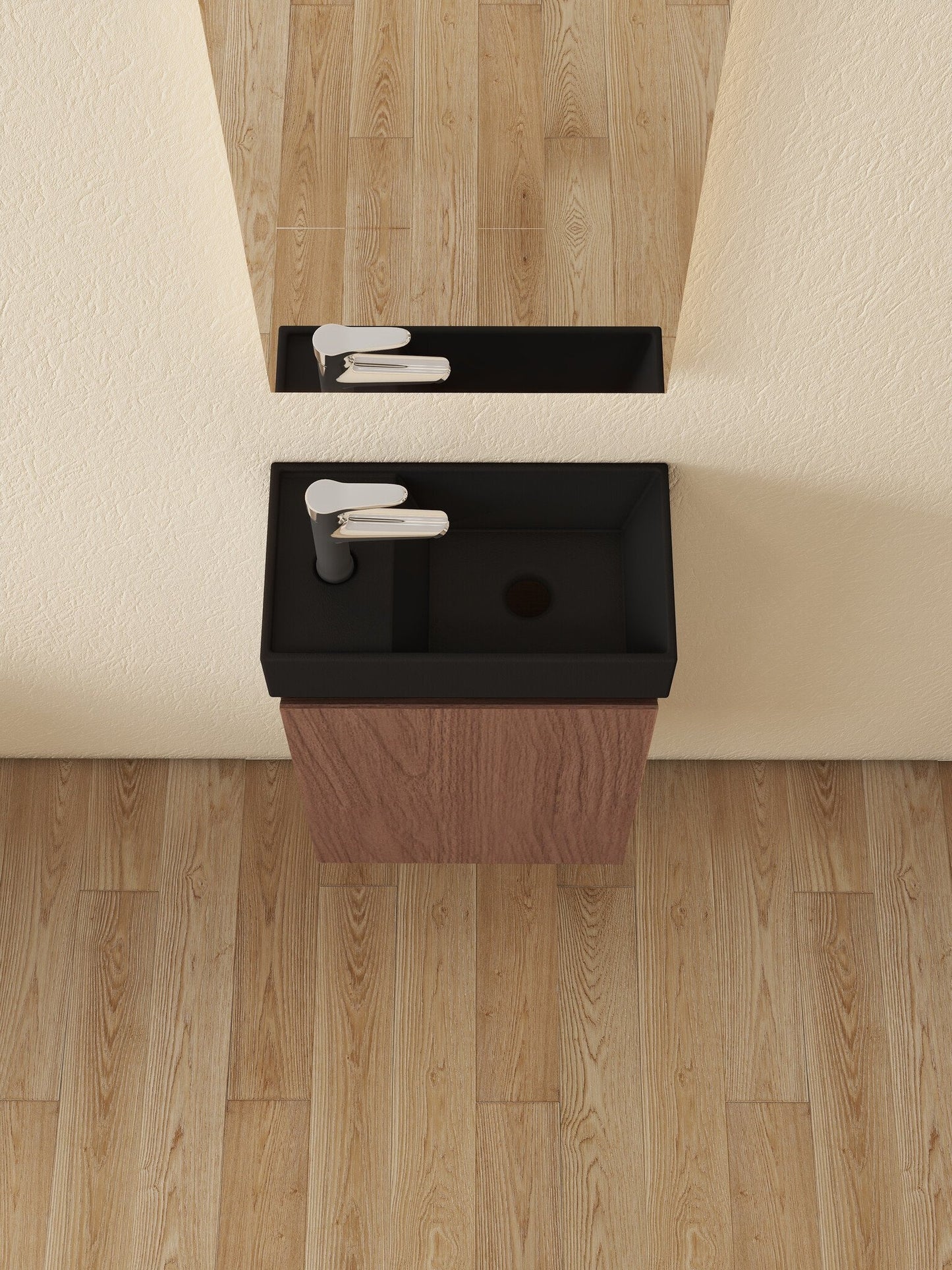 Mueble de baño Nurion Jule - lavabo negro mate y armario de madera de roble - 41 x 22,5 x 65 cm