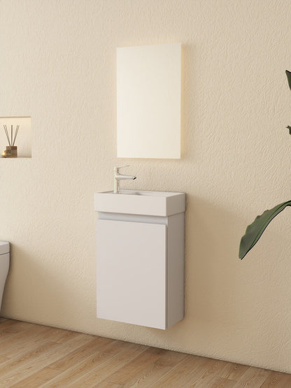 Mueble de baño Nurion Lotte - lavabo blanco brillante y armario de madera blanca - 41 x 22,5 x 65 cm