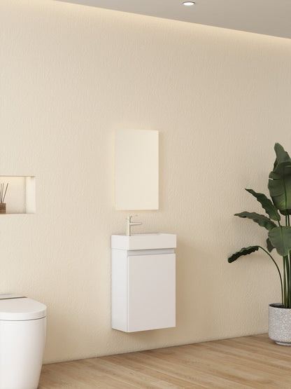Mueble de baño Nurion Lotte - lavabo blanco brillante y armario de madera blanca - 41 x 22,5 x 65 cm