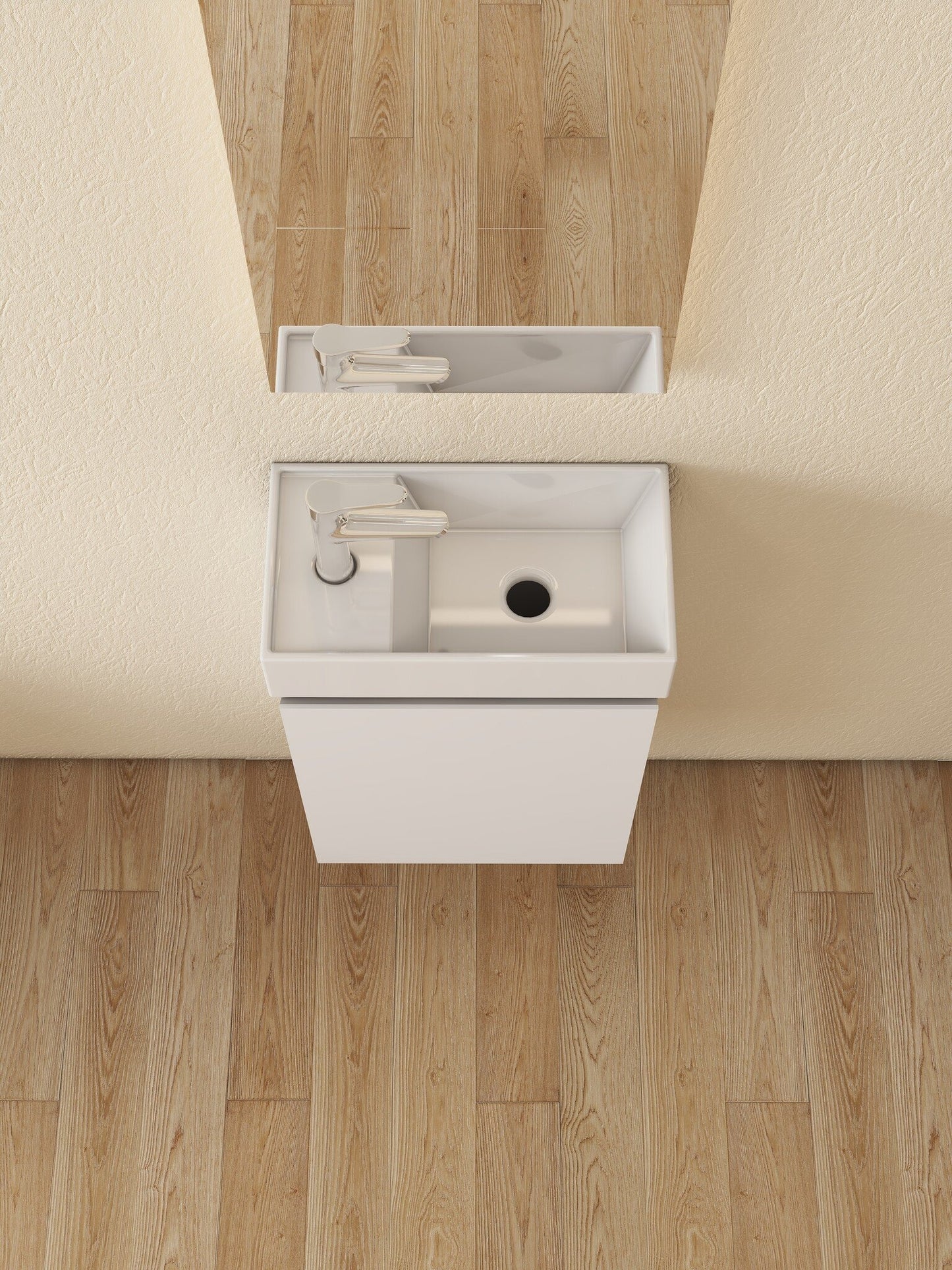 Mueble de baño Nurion Lotte - lavabo blanco brillante y armario de madera blanca - 41 x 22,5 x 65 cm