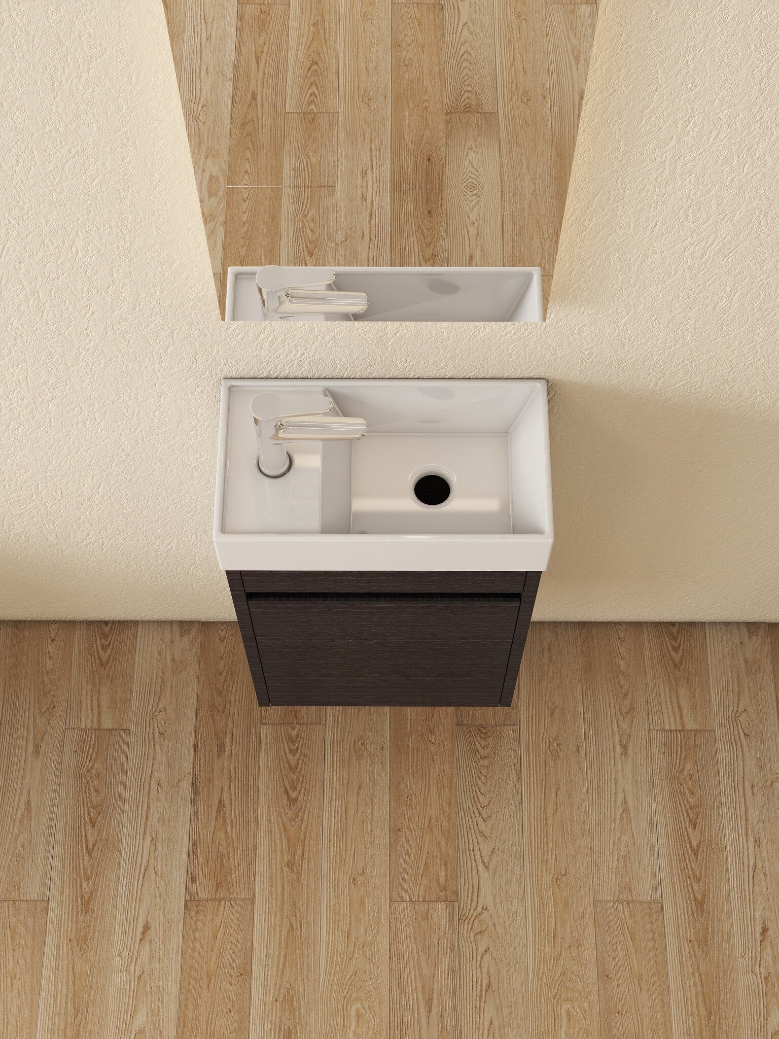 Mueble de baño Nurion Luca - lavabo blanco brillante y armario de madera negro - 41 x 22,5 x 65 cm