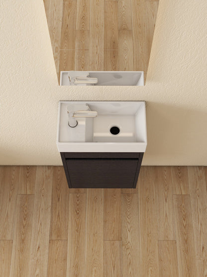 Mueble de baño Nurion Luca - lavabo blanco brillante y armario de madera negro - 41 x 22,5 x 65 cm