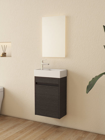 Mueble de baño Nurion Luca - lavabo blanco brillante y armario de madera negro - 41 x 22,5 x 65 cm
