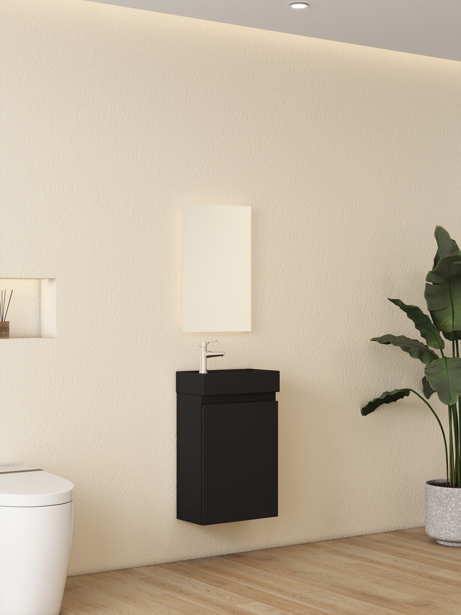 Mueble de baño Nurion Milan - lavabo negro mate y armario negro - 45 x 22,5 x 65 cm