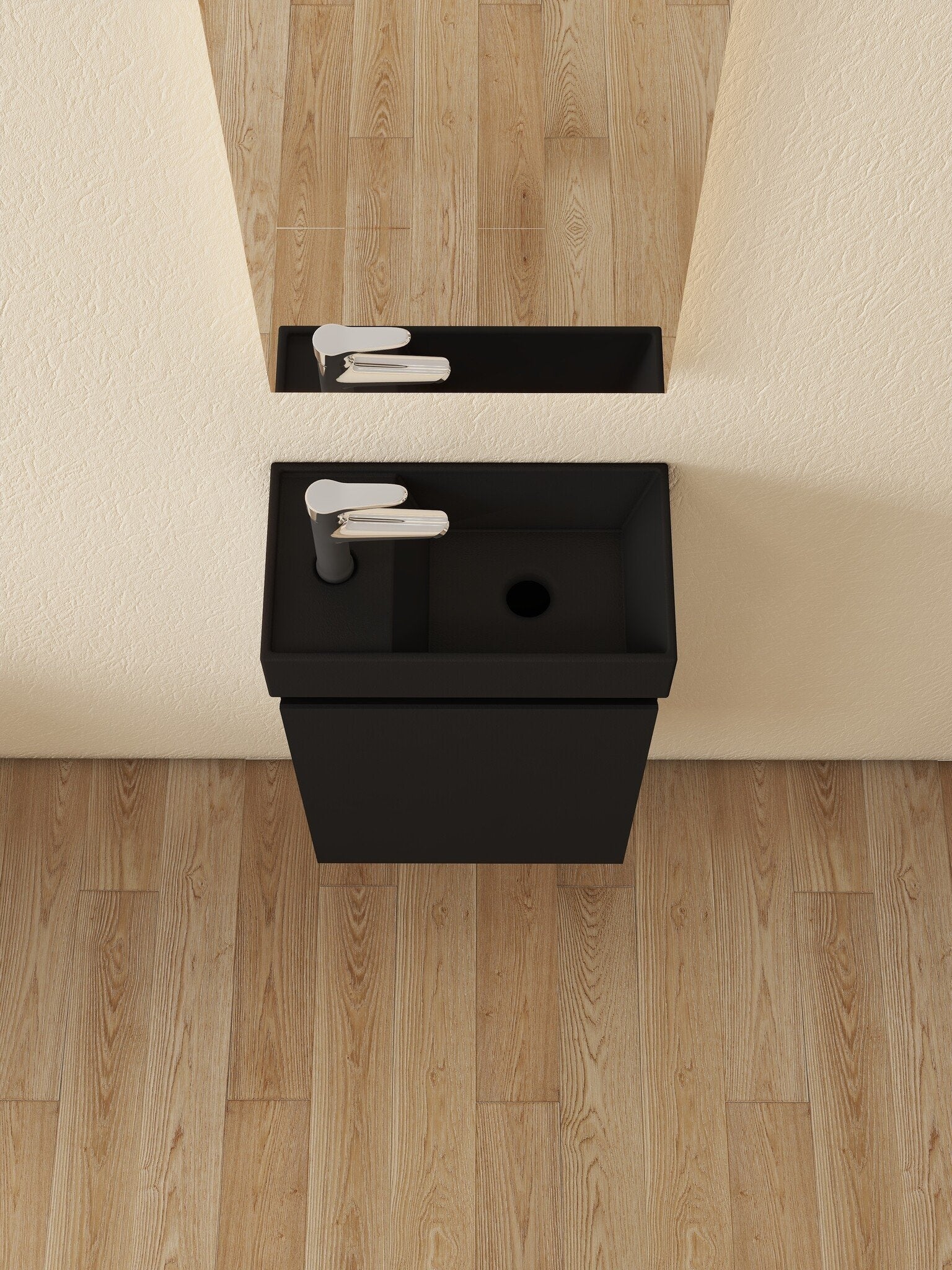 Mueble de baño Nurion Milan - lavabo negro mate y armario negro - 45 x 22,5 x 65 cm