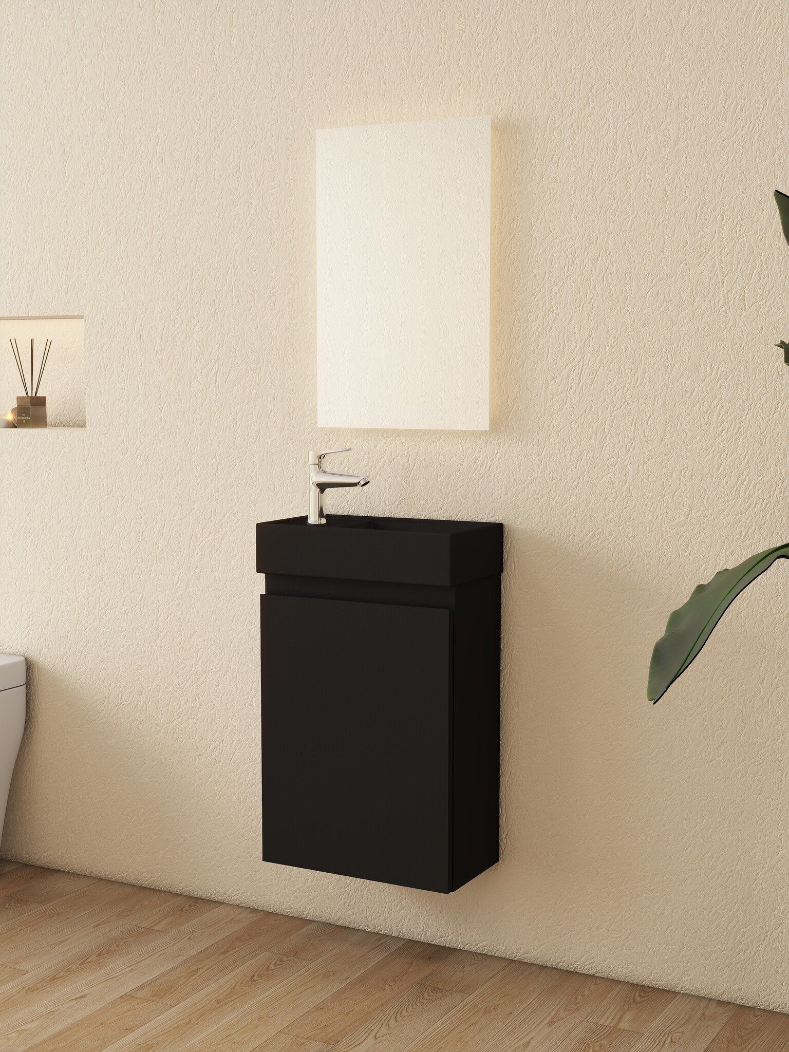 Mueble de baño Nurion Milan - lavabo negro mate y armario negro - 45 x 22,5 x 65 cm