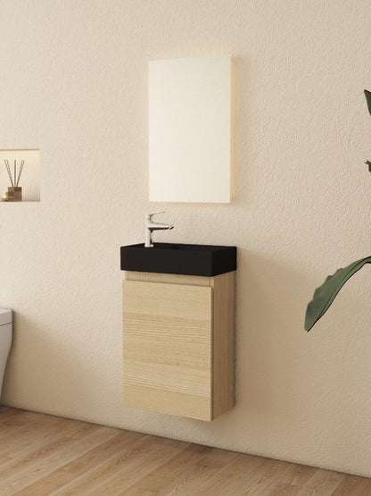 Mueble de baño Nurion Nora - lavabo negro mate y armario de madera clara - 41 x 22,5 x 65 cm