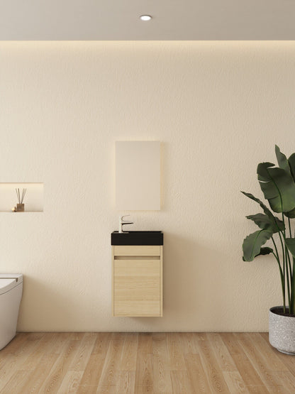 Mueble de baño Nurion Sam - lavabo negro mate y armario de madera clara - 41 x 22,5 x 65 cm