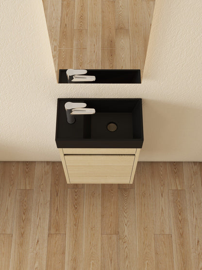 Mueble de baño Nurion Sam - lavabo negro mate y armario de madera clara - 41 x 22,5 x 65 cm