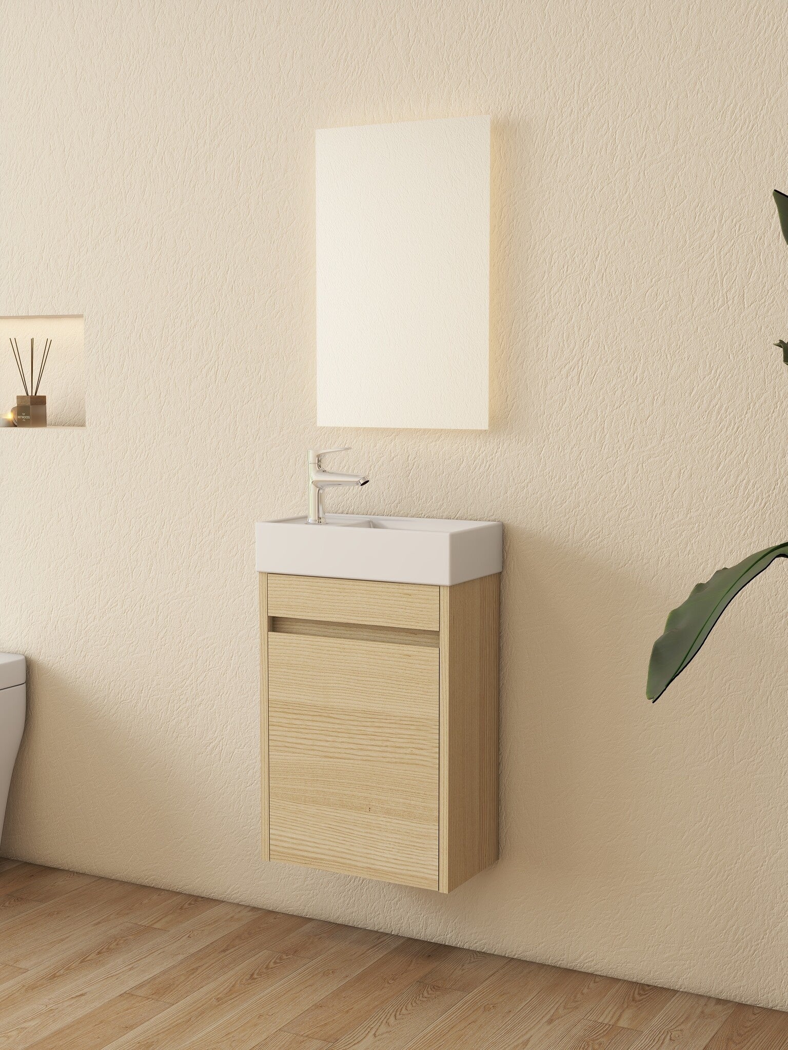 Mueble de baño Sophie de Nurion: lavabo blanco brillante y armario de madera blanca - 41 x 22,5 x 65