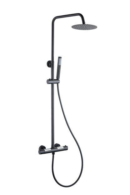 Ducha efecto lluvia de superficie cabezal 30 cm ducha termostática negro mate