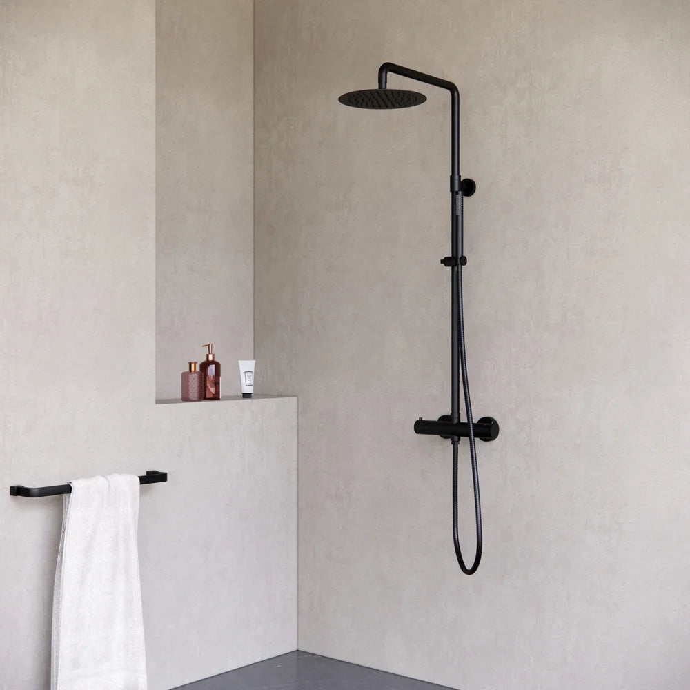 Ducha efecto lluvia de superficie cabezal 30 cm ducha termostática negro mate