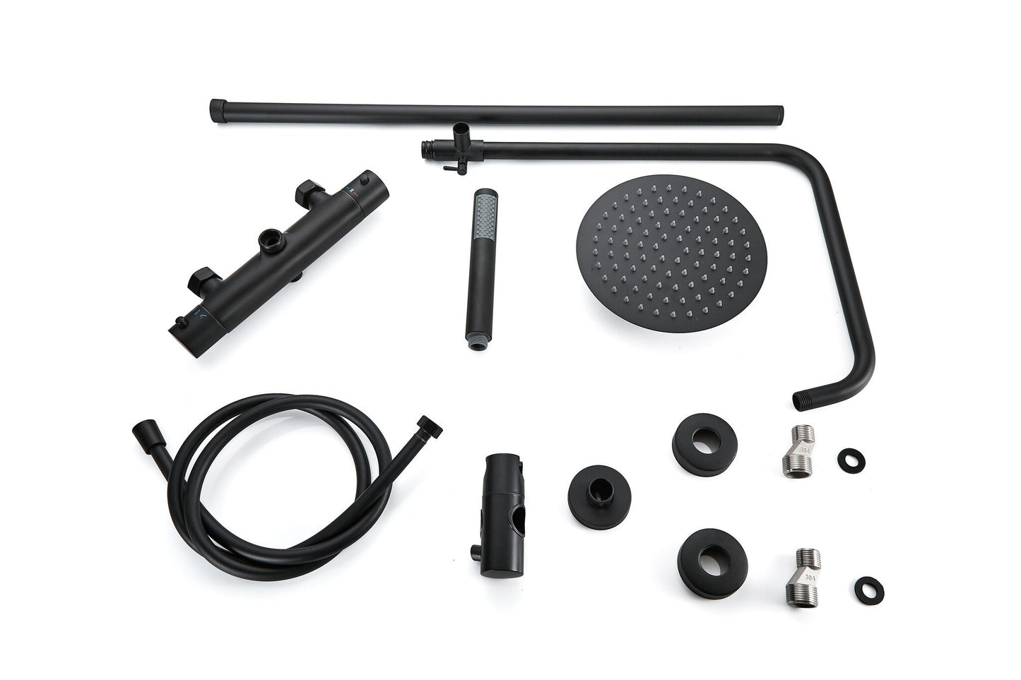 Ducha efecto lluvia de superficie cabezal 30 cm ducha termostática negro mate