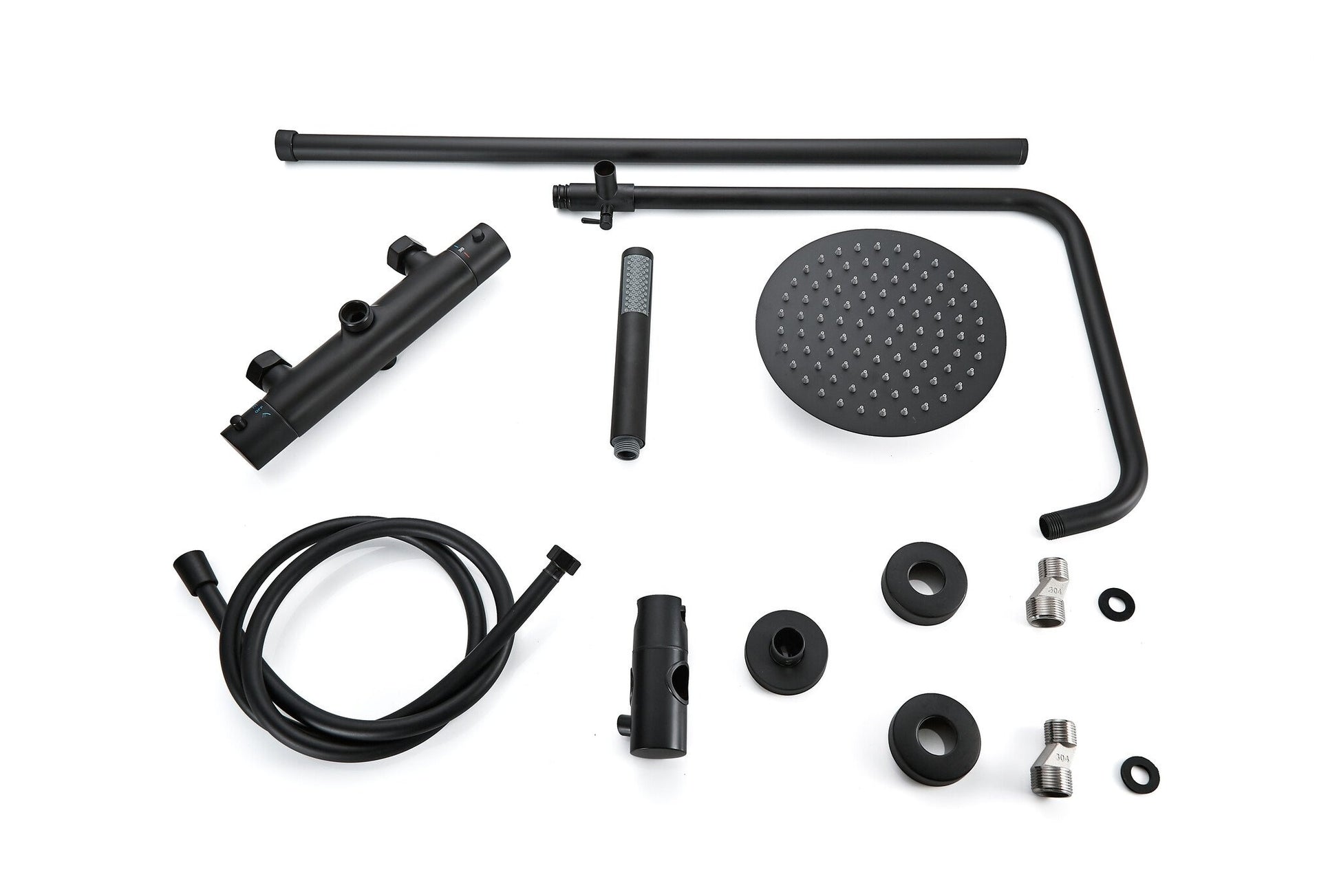 Ducha efecto lluvia de superficie cabezal 30 cm ducha termostática negro mate