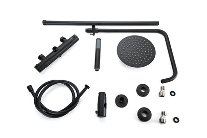 Ducha efecto lluvia de superficie cabezal 30 cm ducha termostática negro mate