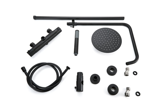 Ducha efecto lluvia de superficie cabezal 30 cm ducha termostática negro mate