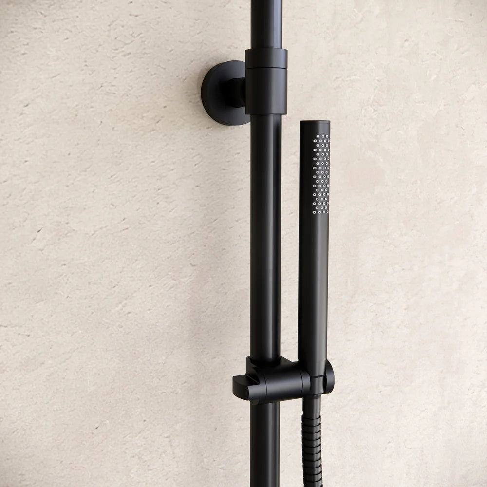 Ducha efecto lluvia de superficie cabezal 30 cm ducha termostática negro mate