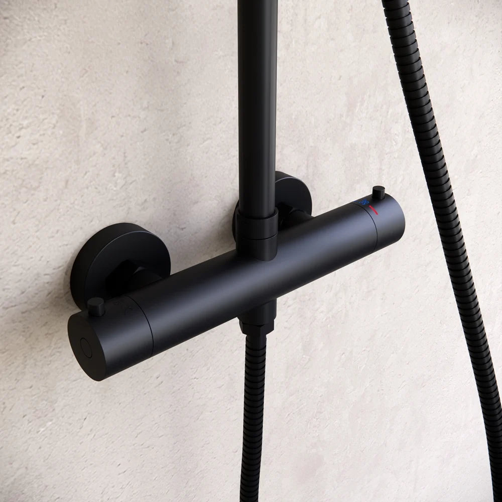 Ducha efecto lluvia de superficie cabezal 30 cm ducha termostática negro mate