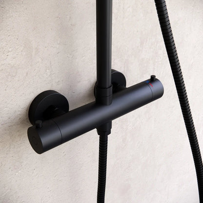 Ducha efecto lluvia de superficie cabezal 30 cm ducha termostática negro mate