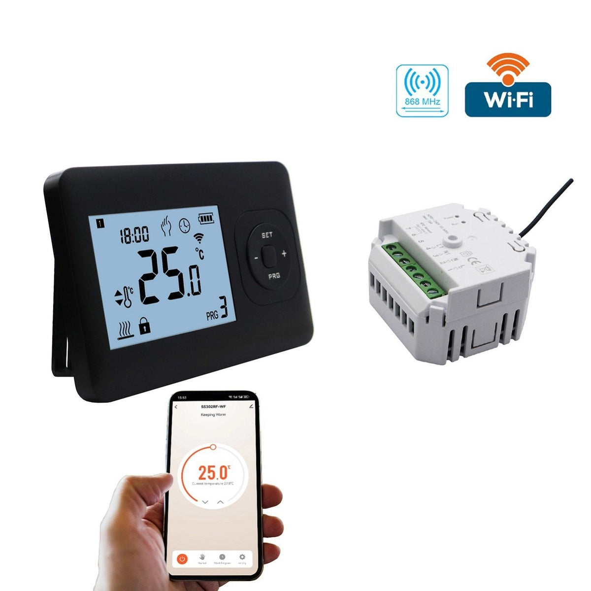 Termostato QH-Basic WiFi negro, incluye receptor empotrado