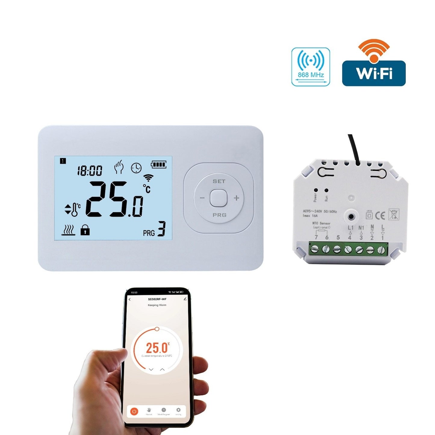 Termostato blanco WiFi QH-Basic con receptor empotrado