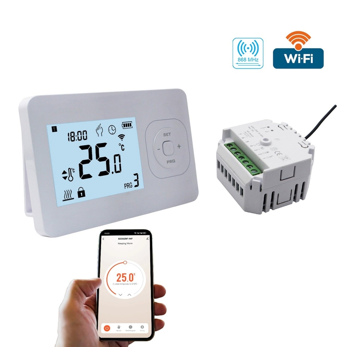 Termostato blanco WiFi QH-Basic con receptor empotrado
