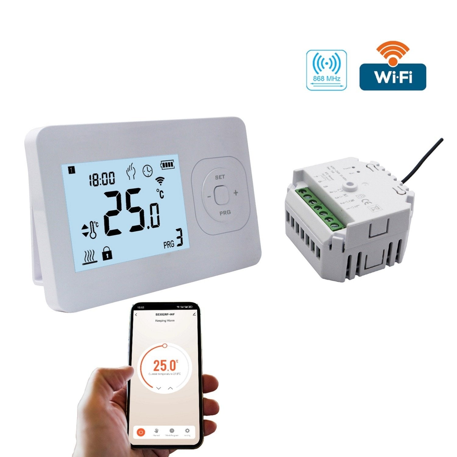 Termostato blanco WiFi QH-Basic con receptor empotrado