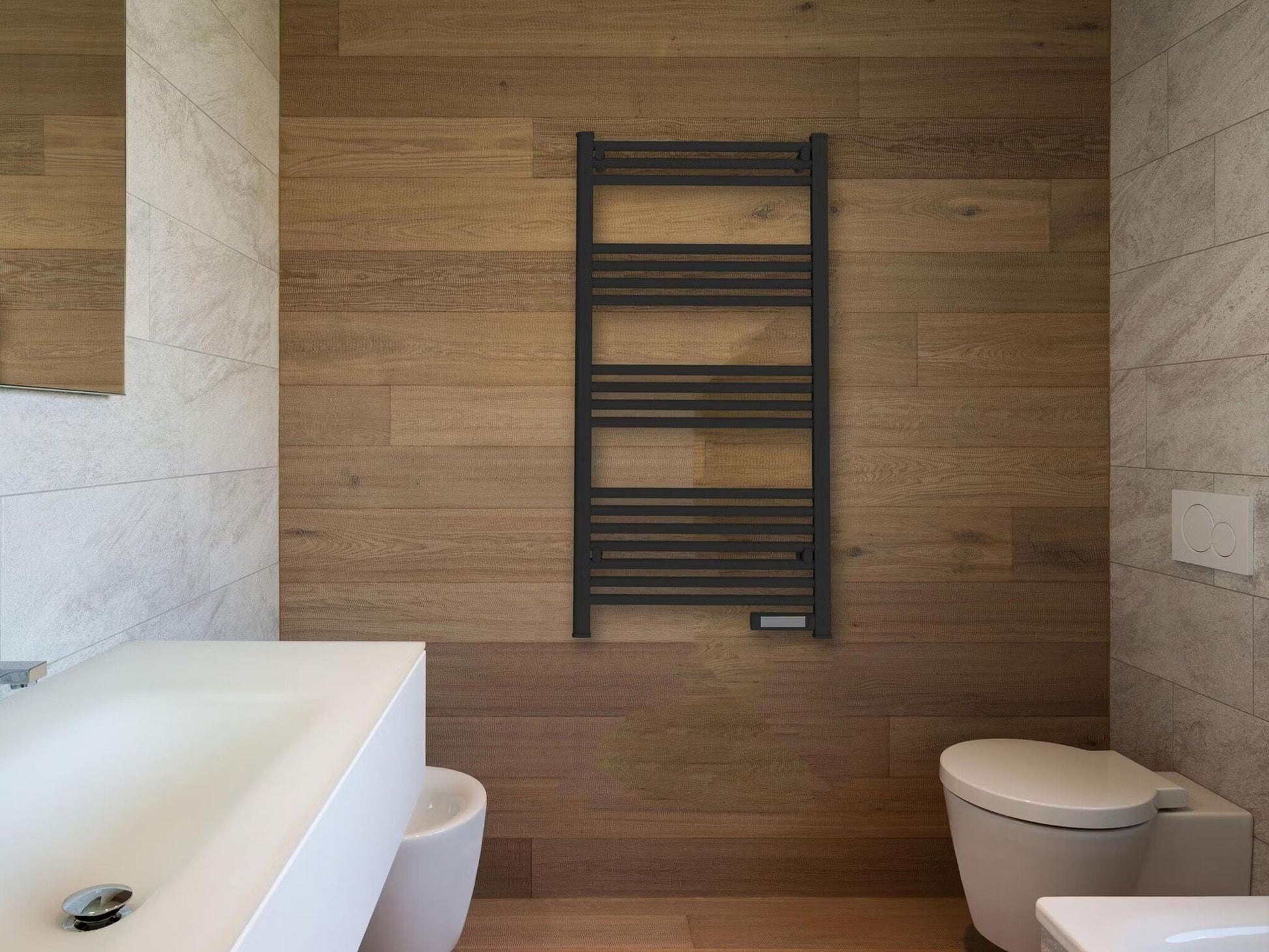 Radiador de toallas eléctrico inteligente con control digital negro 425Watt