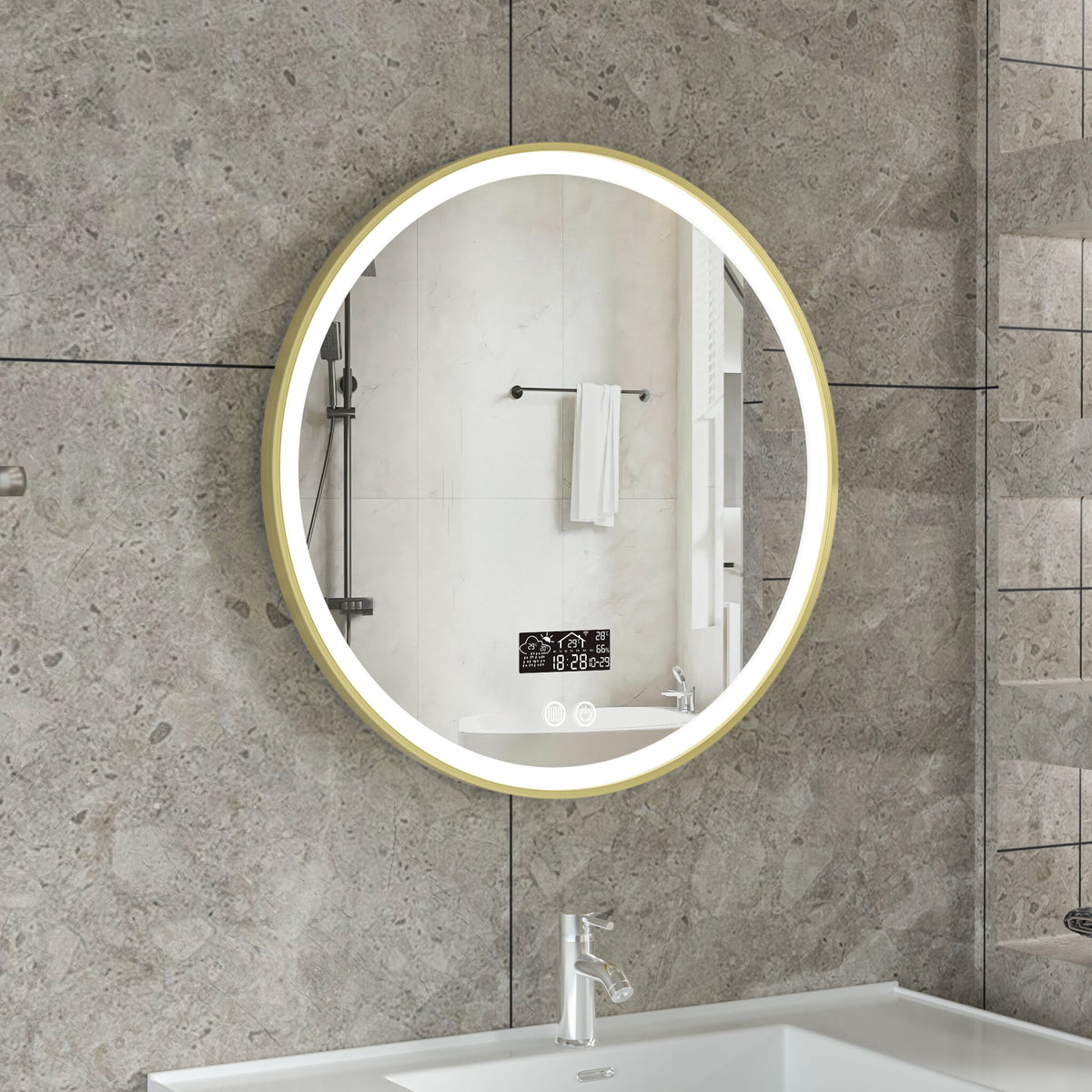 Smart spiegel rond 60cm gouden frame met led verlichting, anti-condens en wifi
