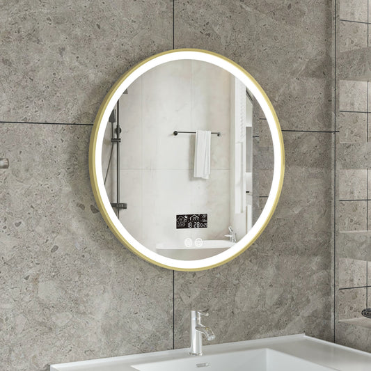 Smart spiegel rond 60cm gouden frame met led verlichting, anti-condens en wifi