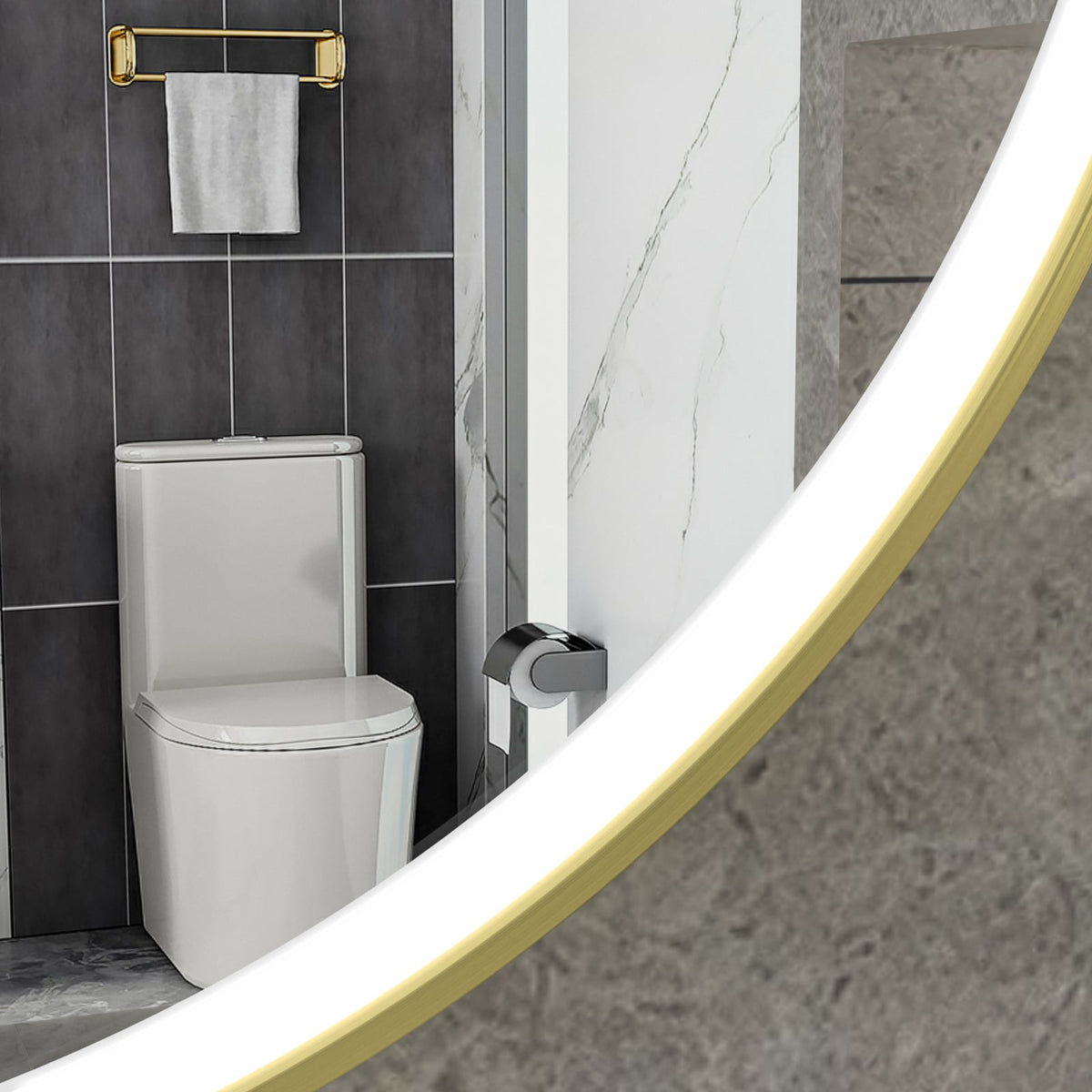 Smart spiegel rond 80cm gouden frame met led verlichting, anti-condens en wifi