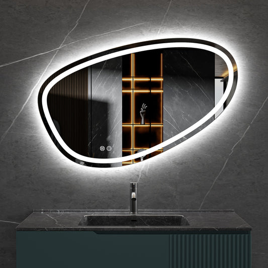 Spiegel asymmetrisch inbouw led verlichting en anti-condens 100cm breed en 65cm hoog