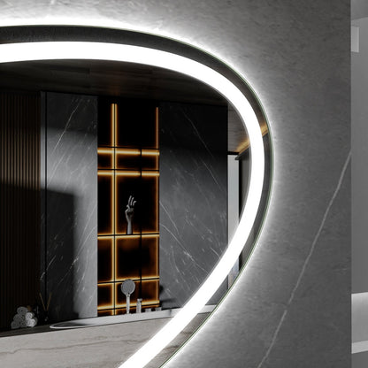 Espejo asimétrico con iluminación LED empotrada y anticondensación de 100 cm de ancho y 65 cm de alto