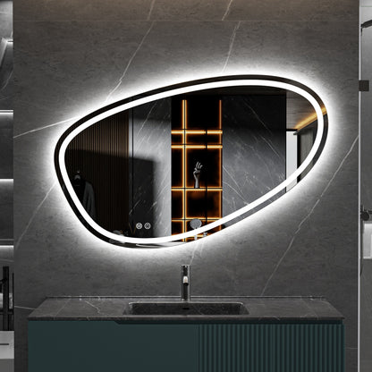 Espejo asimétrico con iluminación LED empotrada y anticondensación de 120 cm de ancho y 75 cm de alto