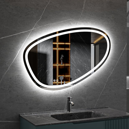 Espejo asimétrico con iluminación LED empotrada y anticondensación de 100 cm de ancho y 65 cm de alto