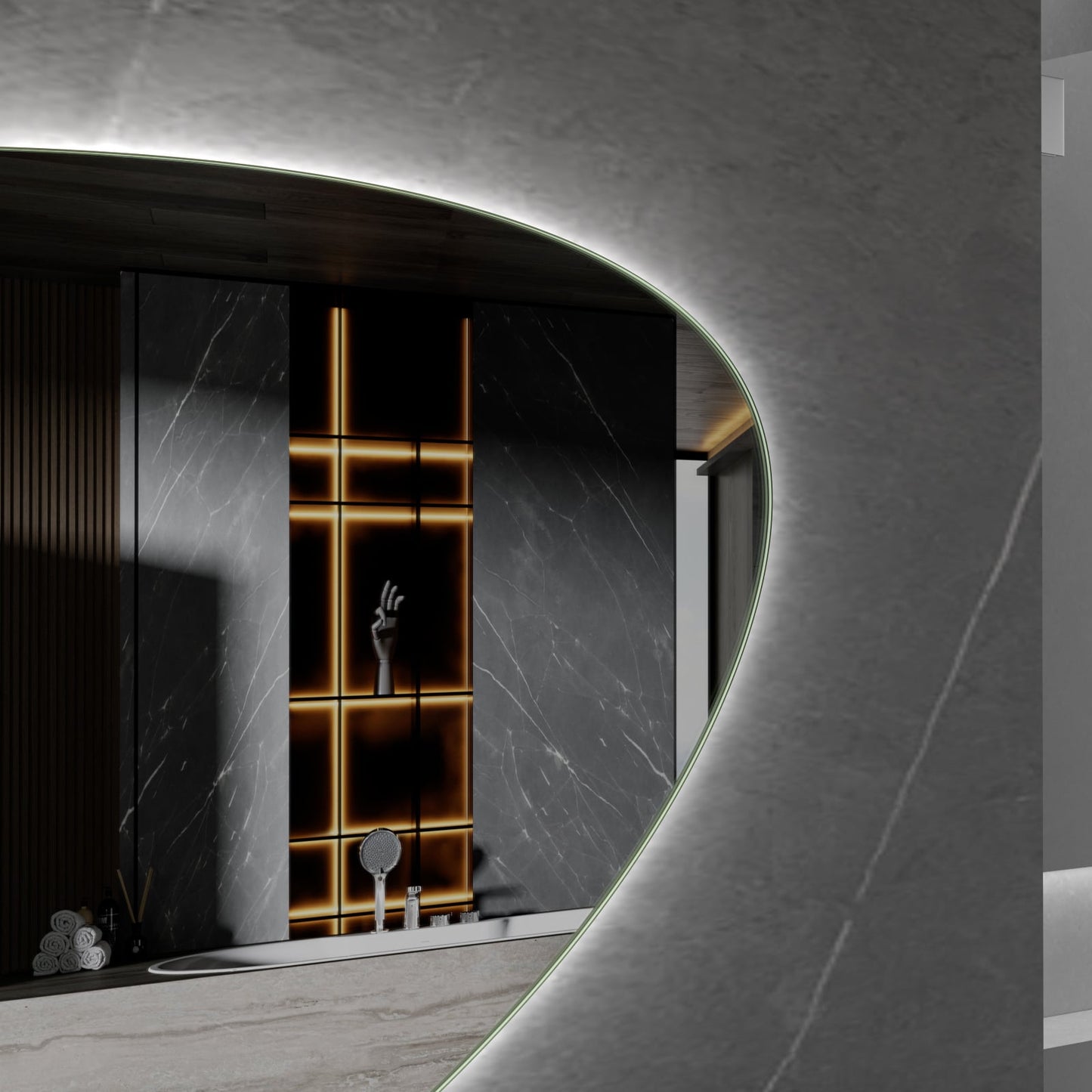 Spiegel asymmetrisch organische led verlichting en anti-condens 100 cm breed en 65 cm hoog