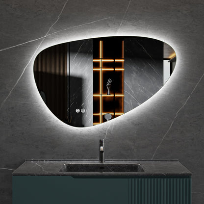 Spiegel asymmetrisch organische led verlichting en anti-condens 90 cm breed en 60 cm hoog