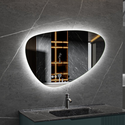 Spiegel asymmetrisch organische led verlichting en anti-condens 140 cm breed en 75 cm hoog