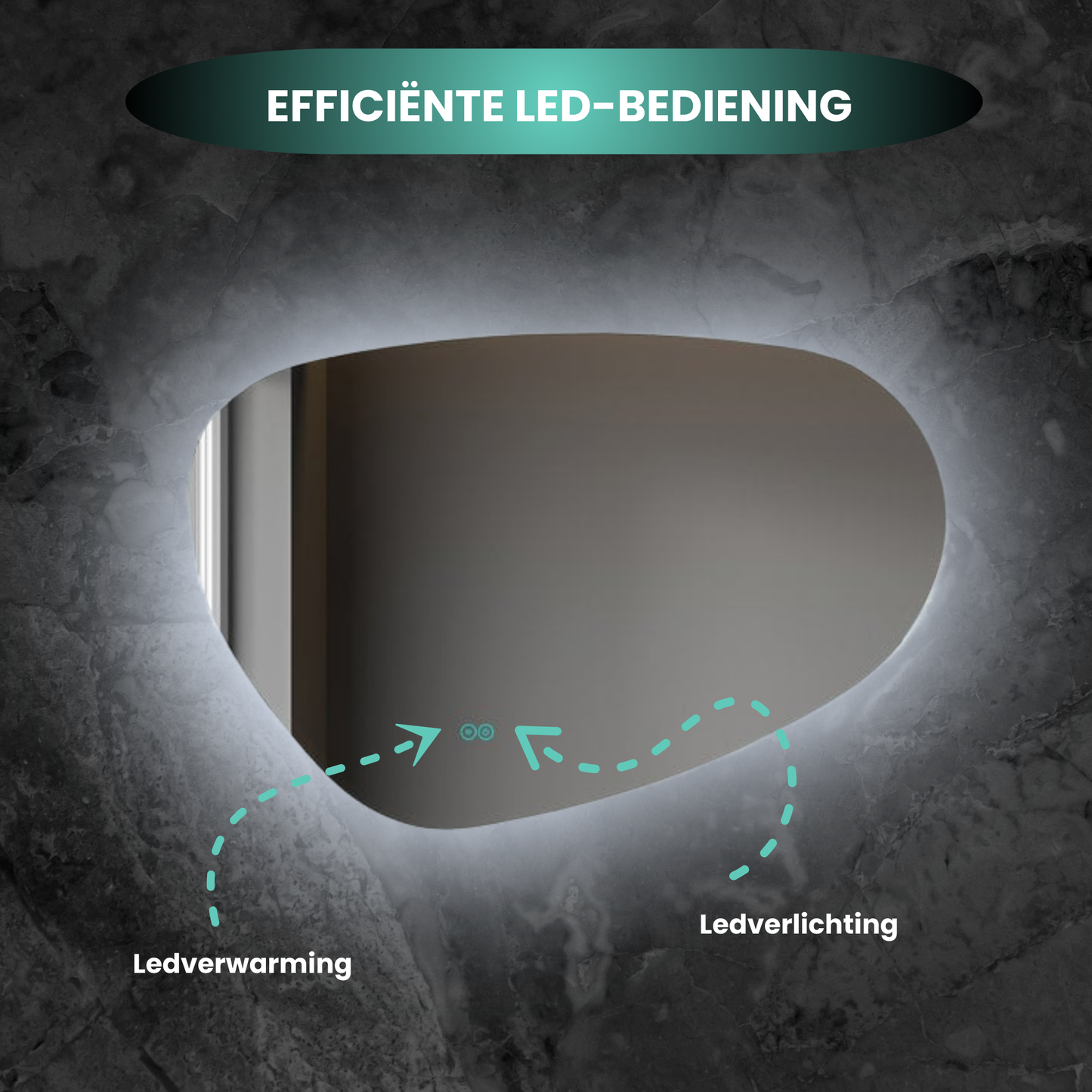 Espejo asimétrico orgánico con iluminación LED y anticondensación de 60 cm de ancho y 40 cm de alto