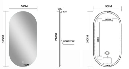 Espejo con LED ovalado 50 x 100 cm