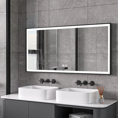 Espejo con marco negro, LED, antivaho 60 x 120 cm