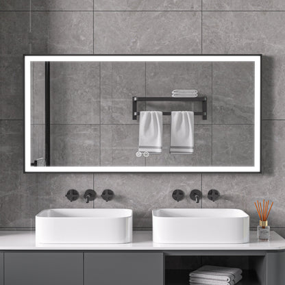 Espejo con marco negro, LED, antivaho 60 x 120 cm