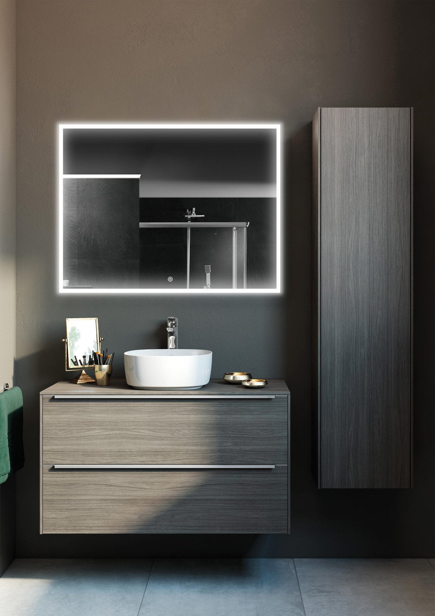 Espejo con marco negro, LED, antivaho 60 x 60 cm