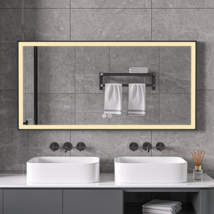 Espejo con marco negro, LED, antivaho 75 x 125cm