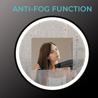 Espejo redondo de 100 cm con marco negro, iluminación LED y anti-vaho