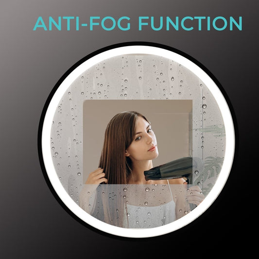 Espejo redondo de 100 cm con marco negro, iluminación LED y anti-vaho