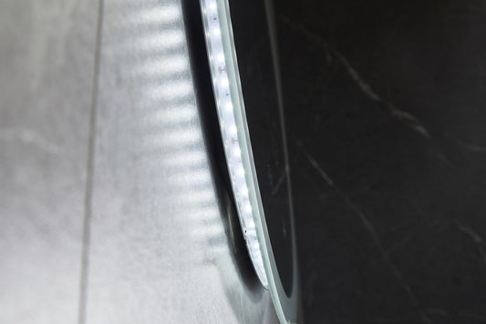 Espejo redondo de 60 cm sin marco, iluminación LED empotrada y anticondensación