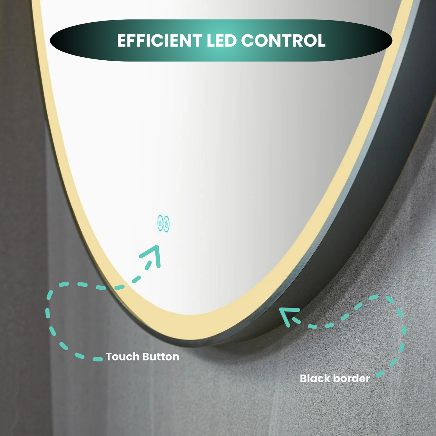 Espejo redondo de 60 cm con marco negro, iluminación LED y anti-condensación