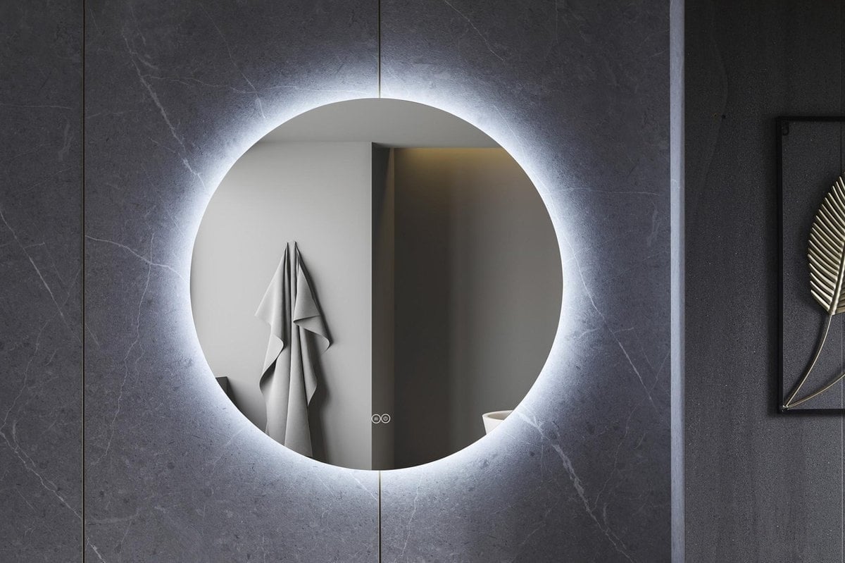 Espejo redondo 80 cm sin marco, iluminación LED perimetral y anticondensación