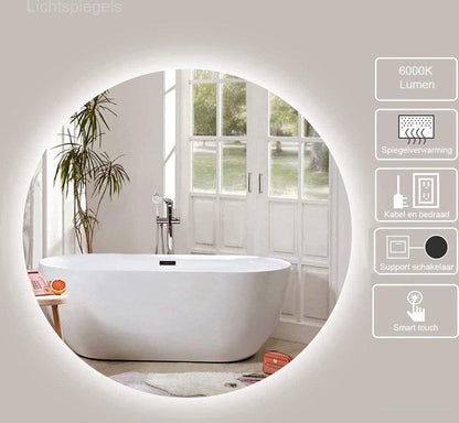 Espejo redondo 80 cm sin marco, iluminación LED perimetral y anticondensación